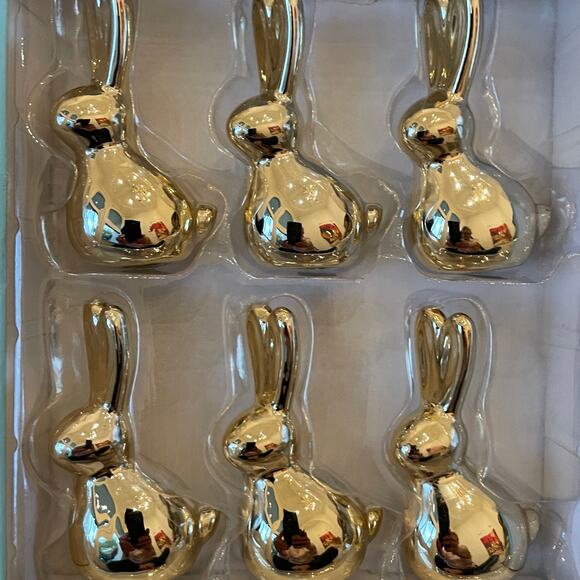 6pc Martha Stewart Gold Bunny Rabbit Figurines 3.25in Ceramic Easter Decor New - Picture 6 of 10